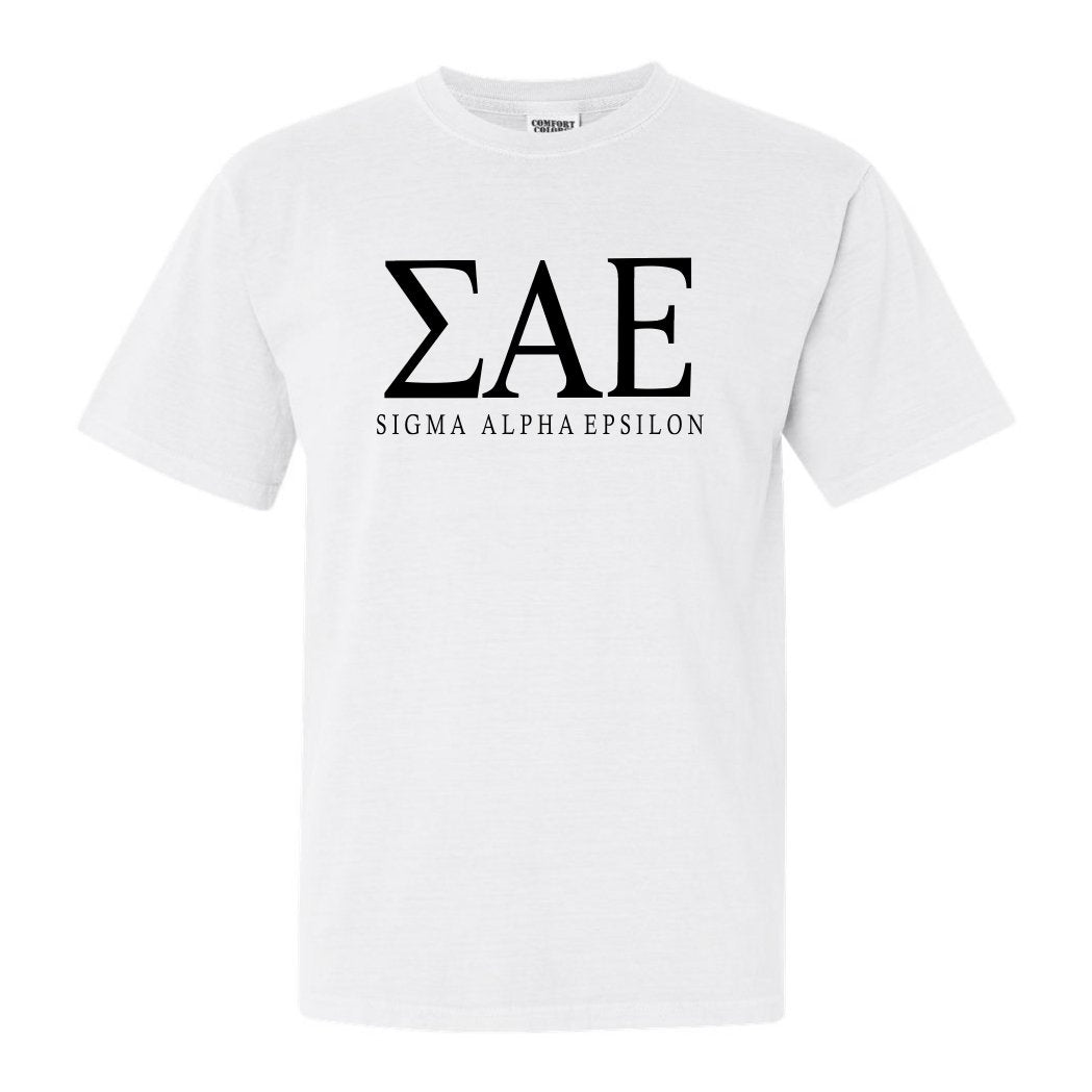 Sigma Alpha Epsilon Comfort Colors T-Shirt - SAE Fraternal Block Shirt - Kite and Crest