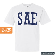 Load image into Gallery viewer, Sigma Alpha Epsilon Comfort Colors T-Shirt - SAE Intrinsic Lettered Shirt - Kite and Crest

