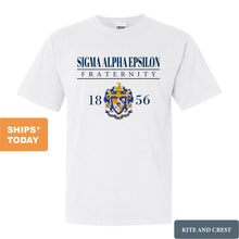 Load image into Gallery viewer, Sigma Alpha Epsilon Comfort Colors T-Shirt - SAE Large Crest Shirt - Kite and Crest
