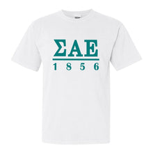 Load image into Gallery viewer, Sigma Alpha Epsilon Comfort Colors T-Shirt - SAE Lettered Basic Shirt - Kite and Crest

