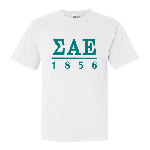 Sigma Alpha Epsilon Comfort Colors T-Shirt - SAE Lettered Basic Shirt - Kite and Crest