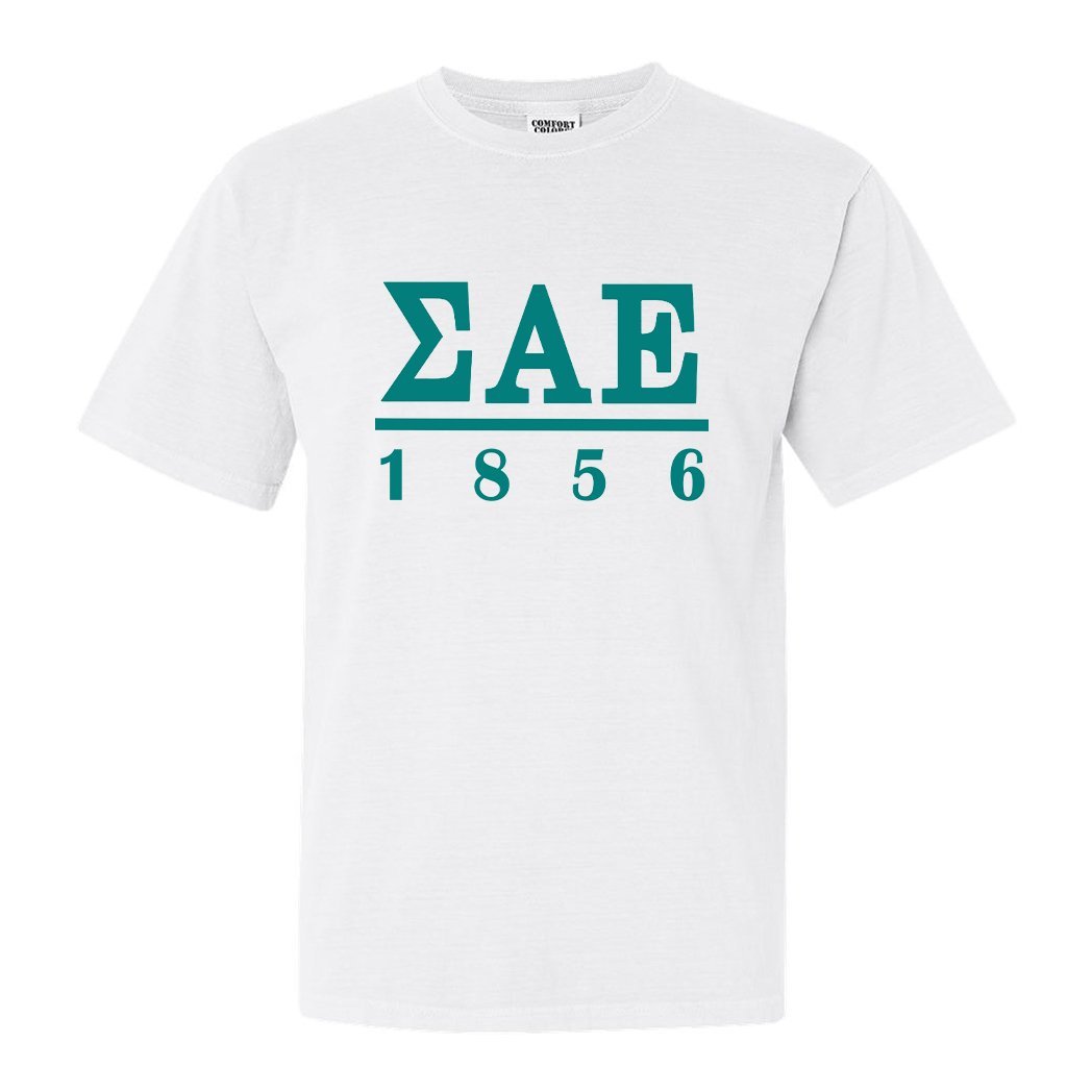 Sigma Alpha Epsilon Comfort Colors T-Shirt - SAE Lettered Basic Shirt - Kite and Crest