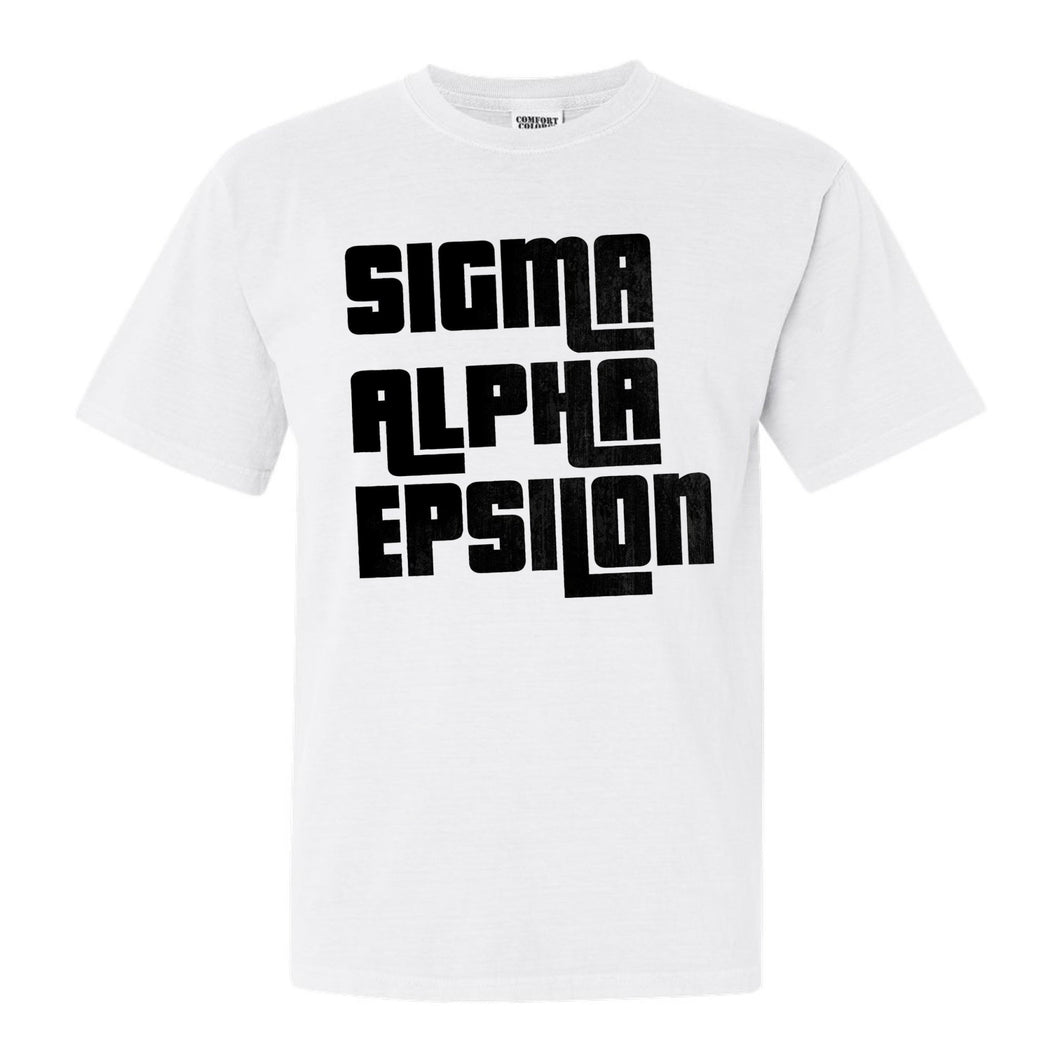 Sigma Alpha Epsilon Comfort Colors T-Shirt - SAE Stacked Letters Shirt - Kite and Crest