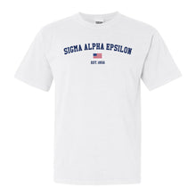 Load image into Gallery viewer, Sigma Alpha Epsilon Comfort Colors T-Shirt - SAE USA Flag Shirt - Kite and Crest
