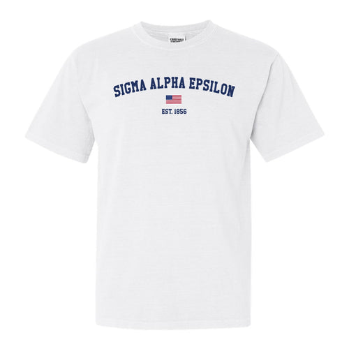 Sigma Alpha Epsilon Comfort Colors T-Shirt - SAE USA Flag Shirt - Kite and Crest
