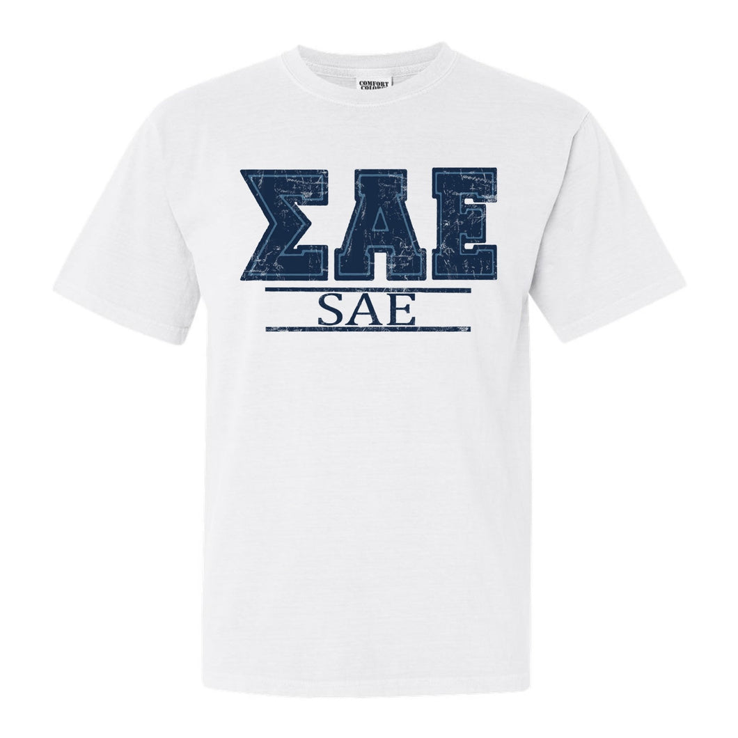 Sigma Alpha Epsilon Comfort Colors T-Shirt - SAE Washed Letters Shirt - Kite and Crest