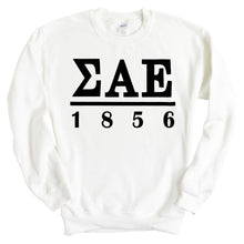 Load image into Gallery viewer, Sigma Alpha Epsilon Sweatshirt - SAE Black Letters Crewneck Sweatshirt - Kite and Crest
