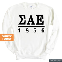 Load image into Gallery viewer, Sigma Alpha Epsilon Sweatshirt - SAE Black Letters Crewneck Sweatshirt - Kite and Crest
