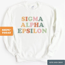Load image into Gallery viewer, Sigma Alpha Epsilon Sweatshirt - SAE Bright and Colorful Crewneck Sweatshirt - Kite and Crest
