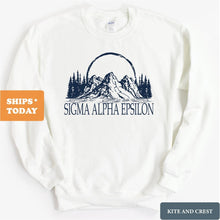 Load image into Gallery viewer, Sigma Alpha Epsilon Sweatshirt - SAE Epic Mountains Crewneck Sweatshirt - Kite and Crest
