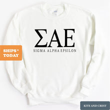 Load image into Gallery viewer, Sigma Alpha Epsilon Sweatshirt - SAE Fraternal Block Crewneck Sweatshirt - Kite and Crest
