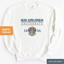 Load image into Gallery viewer, Sigma Alpha Epsilon Sweatshirt - SAE Large Crest Crewneck Sweatshirt - Kite and Crest
