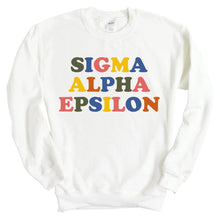 Load image into Gallery viewer, Sigma Alpha Epsilon Sweatshirt - SAE Retro Letters Crewneck Sweatshirt - Kite and Crest
