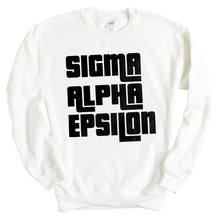 Load image into Gallery viewer, Sigma Alpha Epsilon Sweatshirt - SAE Stacked Letters Crewneck Sweatshirt - Kite and Crest
