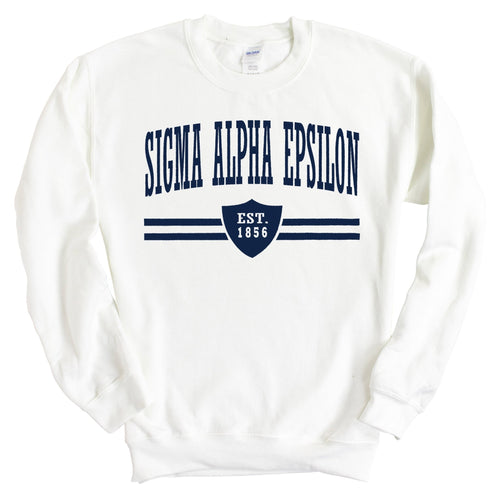 Sigma Alpha Epsilon Sweatshirt - SAE Striped Shield Crewneck Sweatshirt - Kite and Crest