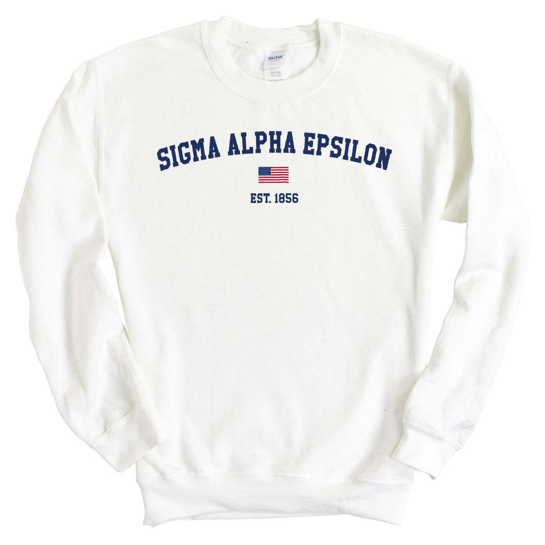 Sigma Alpha Epsilon Sweatshirt - SAE USA Flag Crewneck Sweatshirt - Kite and Crest