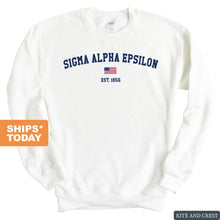 Load image into Gallery viewer, Sigma Alpha Epsilon Sweatshirt - SAE USA Flag Crewneck Sweatshirt - Kite and Crest
