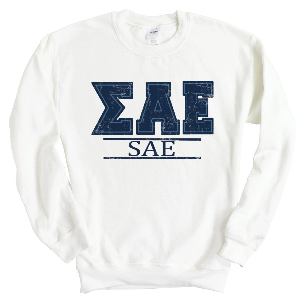 Sigma Alpha Epsilon Sweatshirt - SAE Washed Letters Crewneck Sweatshirt - Kite and Crest