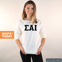 Load image into Gallery viewer, Sigma Alpha Iota Basic Black Letters Crewneck Sweatshirt - Kite and Crest
