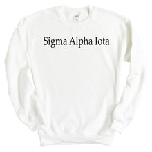 Load image into Gallery viewer, Sigma Alpha Iota Black Written Crewneck Sweatshirt - Kite and Crest
