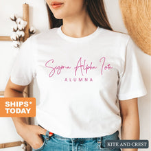 Load image into Gallery viewer, Sigma Alpha Iota Vintage Alumna T-shirt - Kite and Crest
