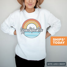 Load image into Gallery viewer, Sigma Alpha Iota Wavy Rainbow Crewneck Sweatshirt - Kite and Crest
