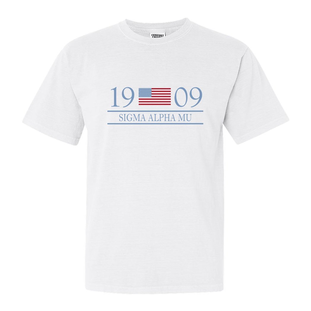 Sigma Alpha Mu Comfort Colors T-Shirt - Sammy Flag Year Shirt - Kite and Crest