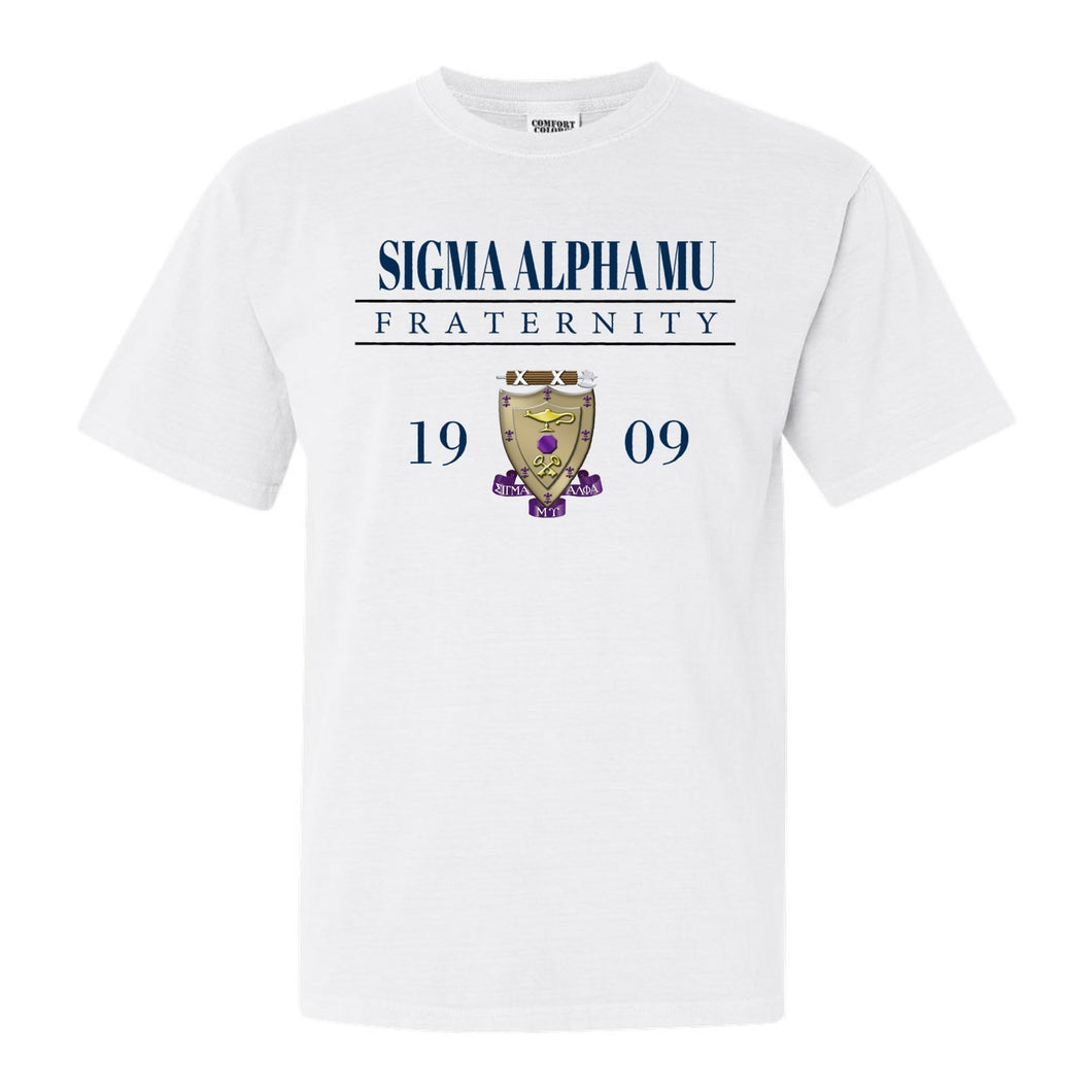Sigma Alpha Mu Comfort Colors T-Shirt - Sammy Large Crest Shirt - Kite and Crest