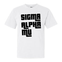 Load image into Gallery viewer, Sigma Alpha Mu Comfort Colors T-Shirt - Sammy Stacked Letters Shirt - Kite and Crest
