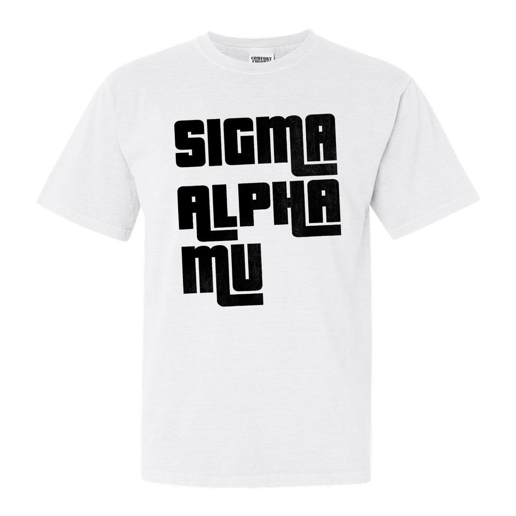 Sigma Alpha Mu Comfort Colors T-Shirt - Sammy Stacked Letters Shirt - Kite and Crest