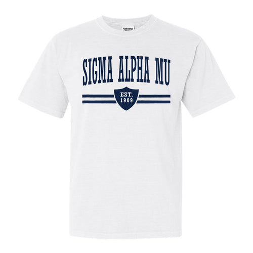 Sigma Alpha Mu Comfort Colors T-Shirt - Sammy Striped Shield Shirt - Kite and Crest