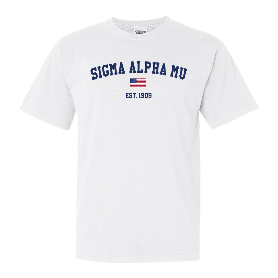 Sigma Alpha Mu Comfort Colors T-Shirt - Sammy USA Flag Shirt - Kite and Crest