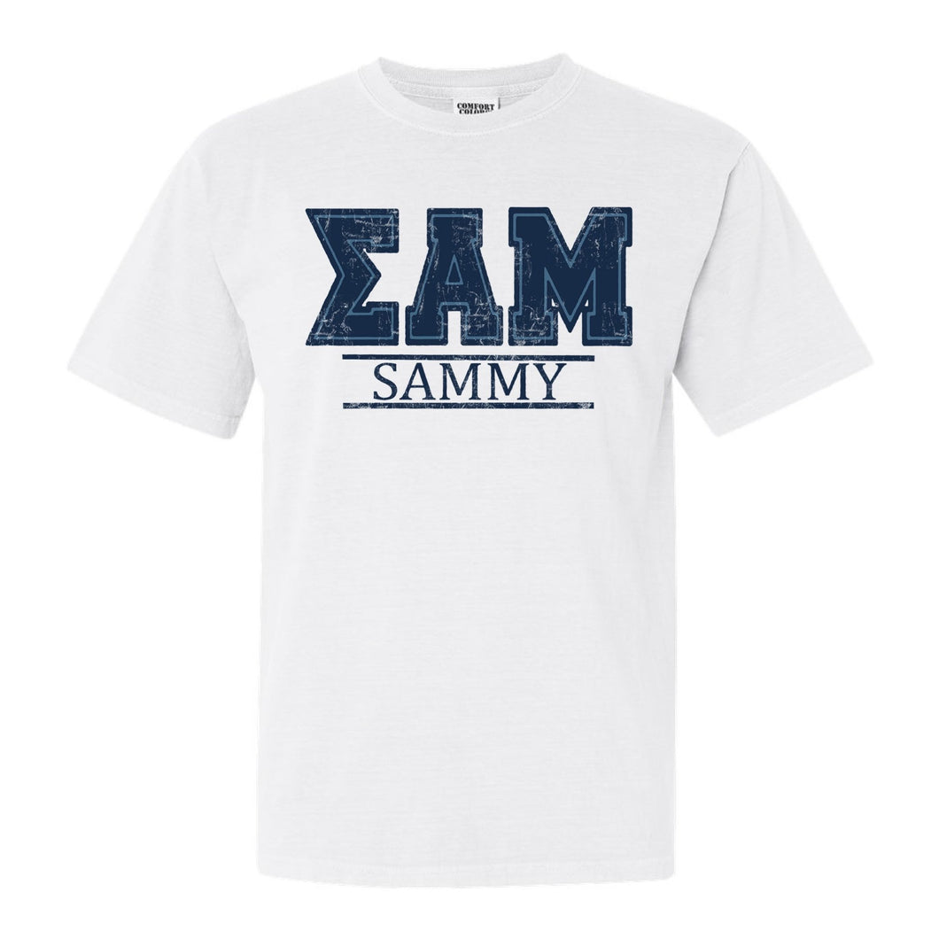 Sigma Alpha Mu Comfort Colors T-Shirt - Sammy Washed Letters Shirt - Kite and Crest