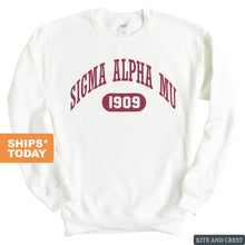 Load image into Gallery viewer, Sigma Alpha Mu Sweatshirt - Sammy Large Athletic Crewneck Sweatshirt - Kite and Crest
