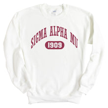 Load image into Gallery viewer, Sigma Alpha Mu Sweatshirt - Sammy Large Athletic Crewneck Sweatshirt - Kite and Crest
