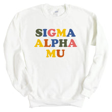 Load image into Gallery viewer, Sigma Alpha Mu Sweatshirt - Sammy Retro Letters Crewneck Sweatshirt - Kite and Crest
