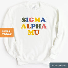 Load image into Gallery viewer, Sigma Alpha Mu Sweatshirt - Sammy Retro Letters Crewneck Sweatshirt - Kite and Crest
