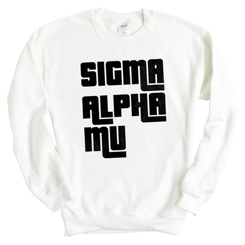 Sigma Alpha Mu Sweatshirt - Sammy Stacked Letters Crewneck Sweatshirt - Kite and Crest