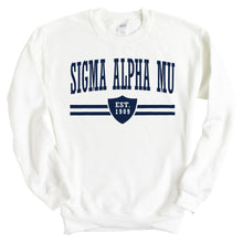 Load image into Gallery viewer, Sigma Alpha Mu Sweatshirt - Sammy Striped Shield Crewneck Sweatshirt - Kite and Crest
