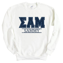 Load image into Gallery viewer, Sigma Alpha Mu Sweatshirt - Sammy Washed Letters Crewneck Sweatshirt - Kite and Crest
