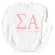 Load image into Gallery viewer, Sigma Alpha Pink Letter Crewneck Sweatshirt - Kite and Crest
