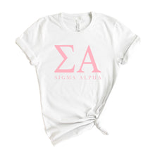 Load image into Gallery viewer, Sigma Alpha Pink Letter T-shirt - Kite and Crest
