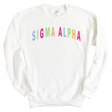 Load image into Gallery viewer, Sigma Alpha Rainbow Letter Crewneck Sweatshirt - Kite and Crest
