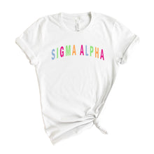 Load image into Gallery viewer, Sigma Alpha Rainbow Letter T-shirt - Kite and Crest
