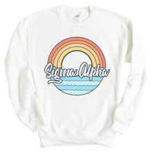 Load image into Gallery viewer, Sigma Alpha Wavy Rainbow Crewneck Sweatshirt - Kite and Crest
