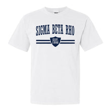 Load image into Gallery viewer, Sigma Beta Rho Striped Shield Comfort Colors T-Shirt - Fraternity Tee - Kite and Crest
