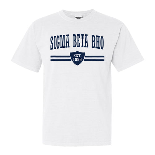 Sigma Beta Rho Striped Shield Comfort Colors T-Shirt - Fraternity Tee - Kite and Crest
