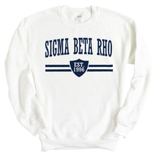 Load image into Gallery viewer, Sigma Beta Rho Striped Shield Sweatshirt - Fraternity Crewneck Sweatshirt - Kite and Crest
