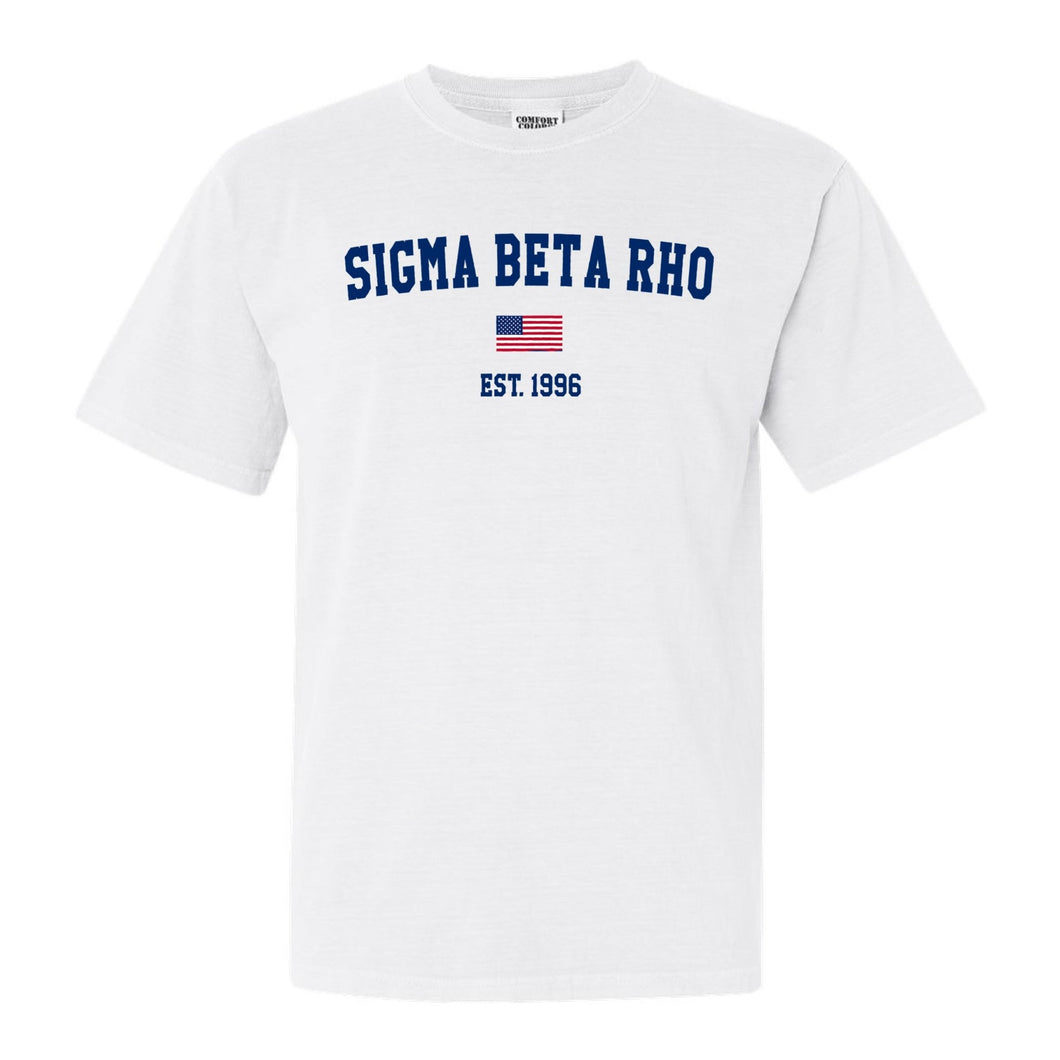 Sigma Beta Rho USA Flag Comfort Colors T-Shirt - Fraternity Tee - Kite and Crest