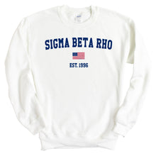 Load image into Gallery viewer, Sigma Beta Rho USA Flag Sweatshirt - Fraternity Crewneck Sweatshirt - Kite and Crest
